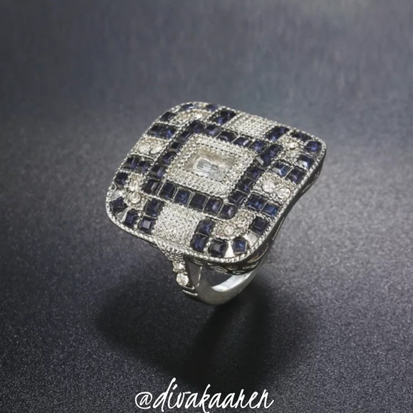 Blue Sapphire w/Topaz Art Deco Ring - Picture 7 of 11
